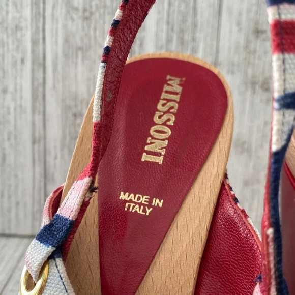 MISSONI OLONA Red Striped Wedge Heels N5443 Size 38 EU - Picture 4 of 8